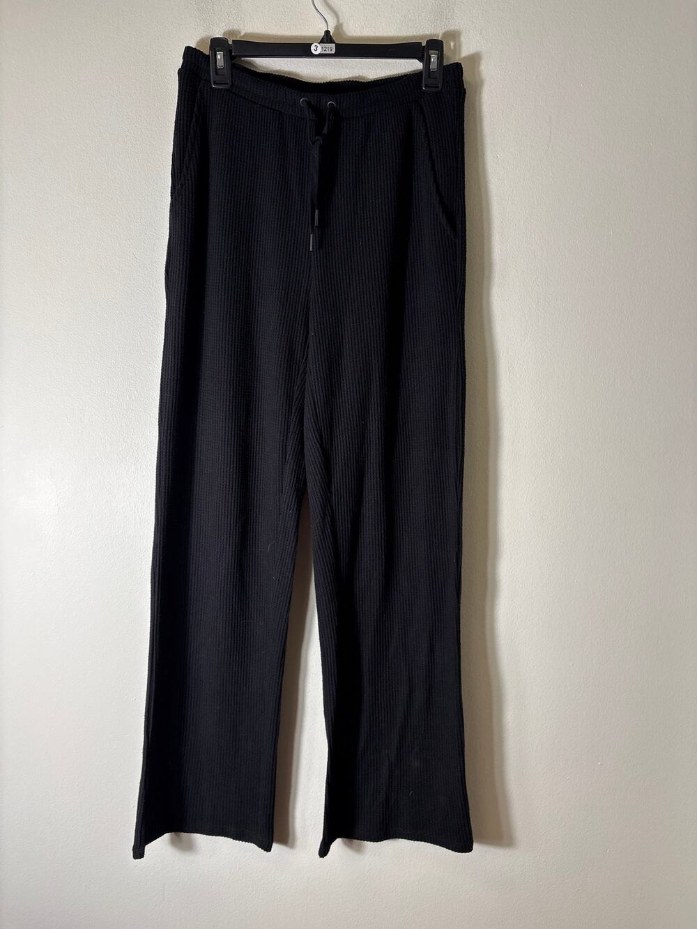 Splendid Black Waffle Knit Drawstring Lounge Pants Sz M